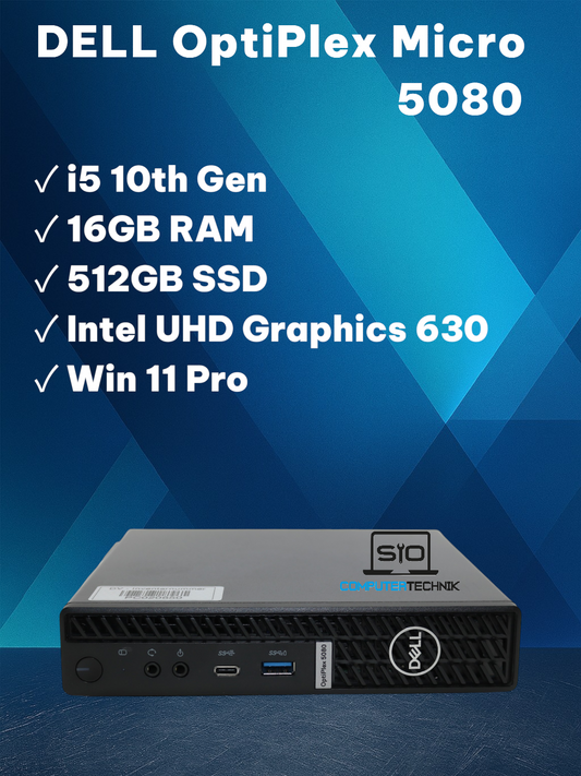 Dell OptiPlex 5080 Micro i5-10500T 16GB RAM 512GB SSD UHD Graphics 630 Win11 Pro