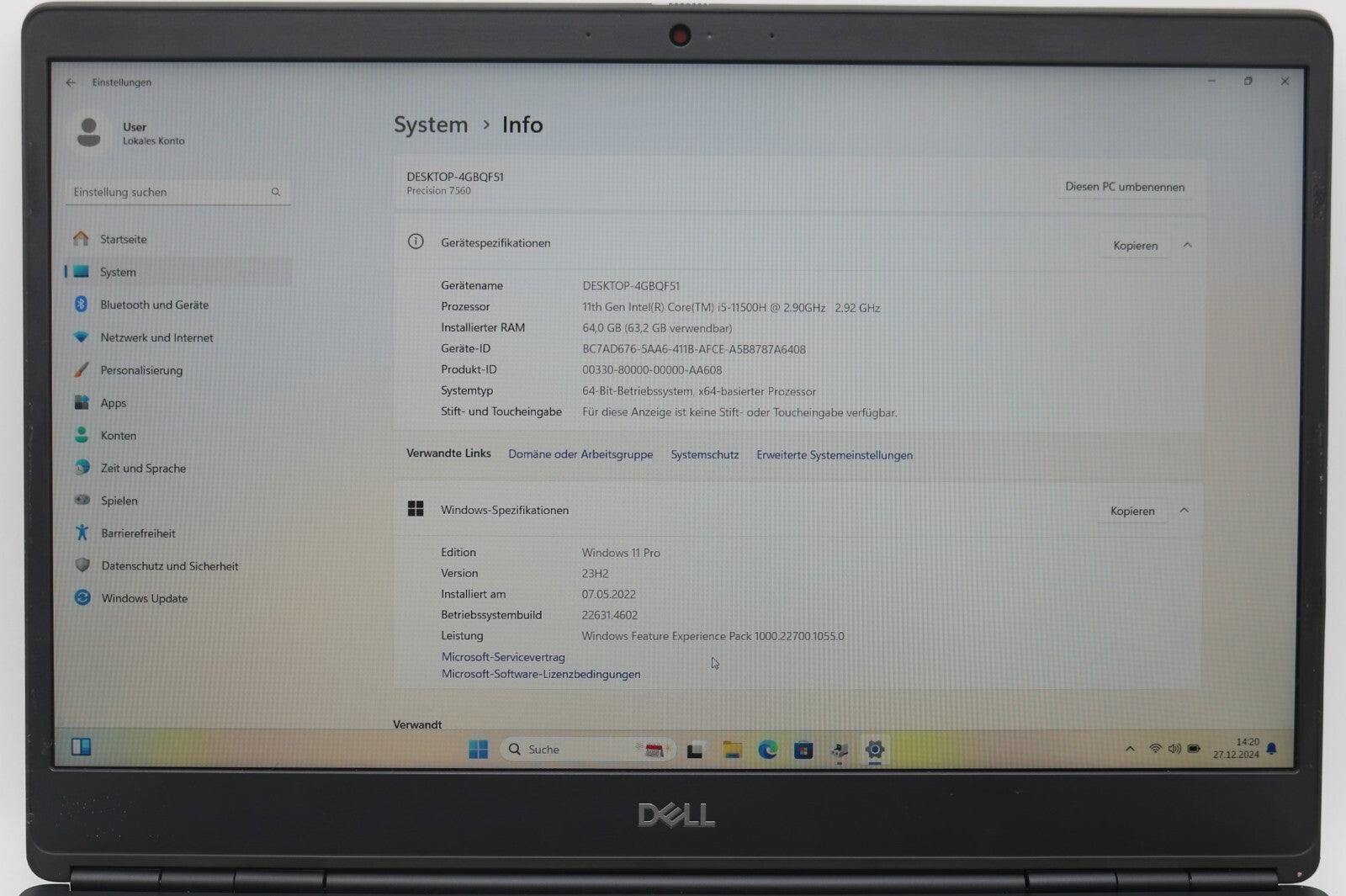 Dell Precision 7560 CAD i5-11500H OctaCore 64GB RAM 1TB SSD 15,6" FHD RTX A3000