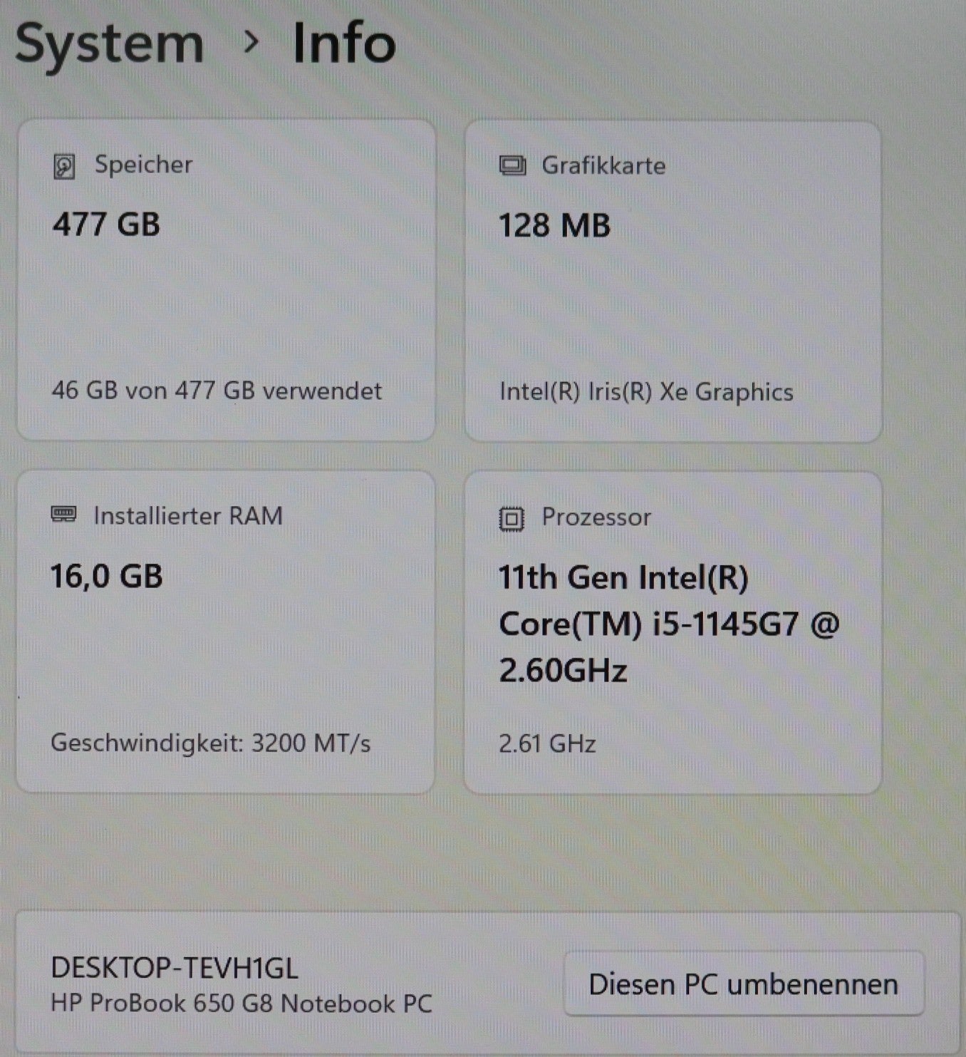 HP Probook 650 G8 i5-1145G7 32GB RAM 512GB SSD Intel Iris 15,6" FullHD Backlight