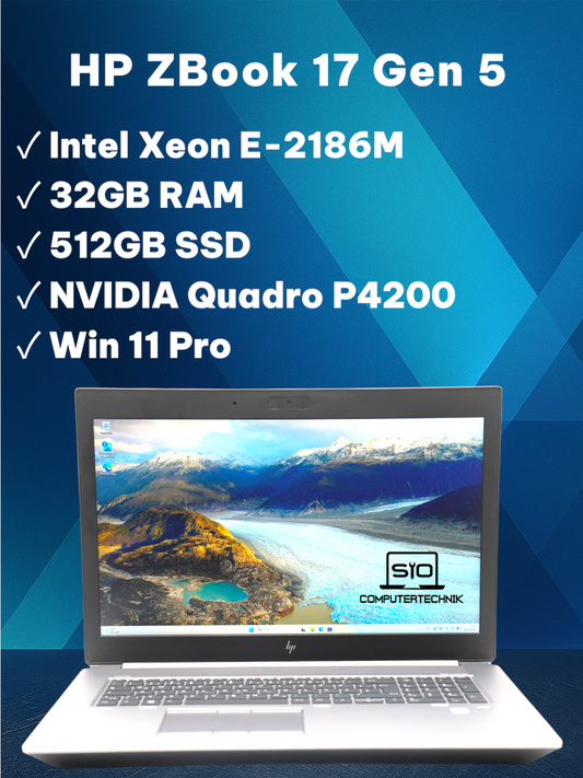HP Zbook 17 G5 Xeon E-2186M 32GB RAM 512GB SSD Quadro P4200 17,3 Zoll Win11