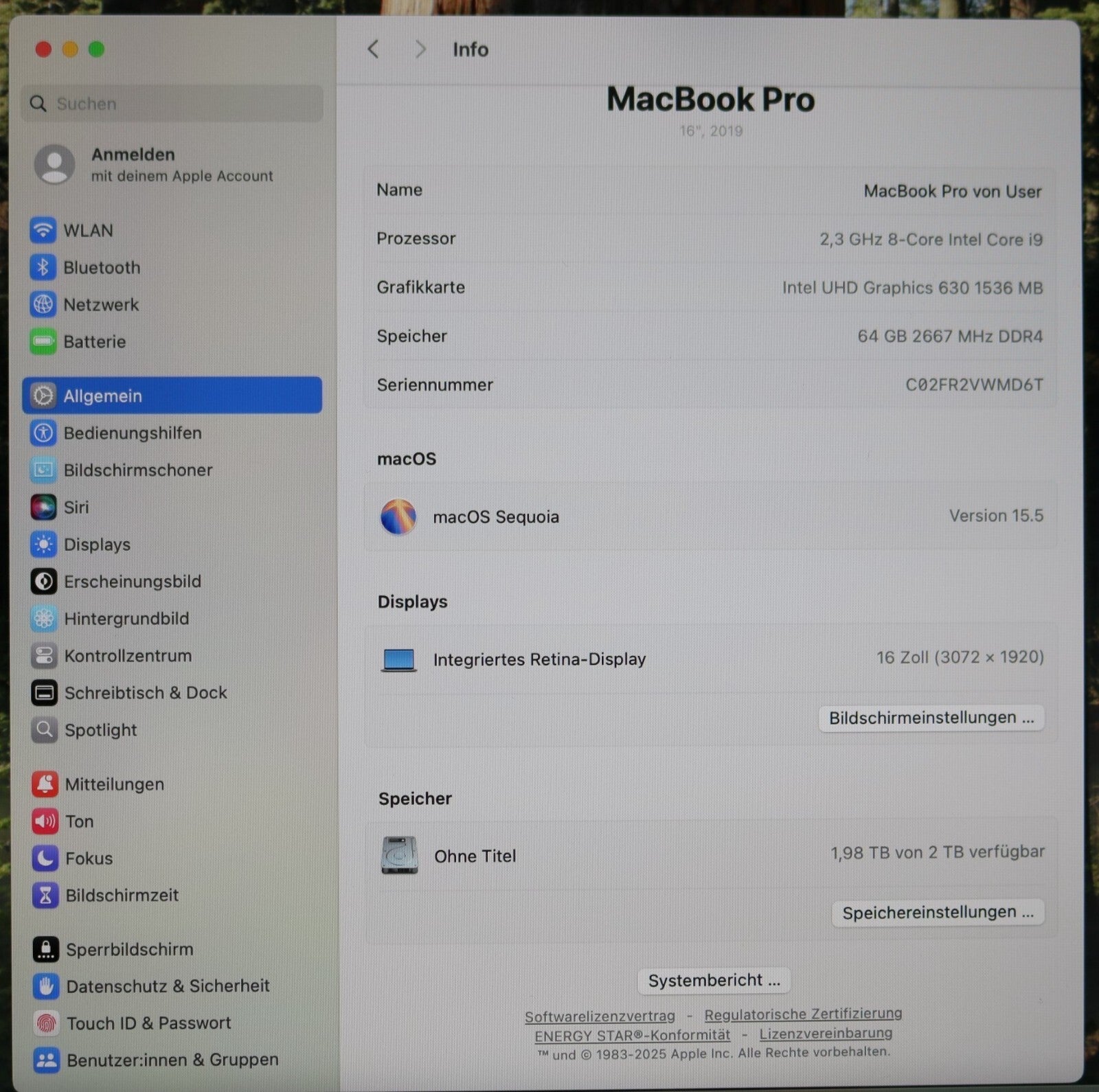 MacBook Pro 2019 16,1" i9-9th Gen. 64GB RAM 2TB SSD AMD Radeon 5500M GPU #24