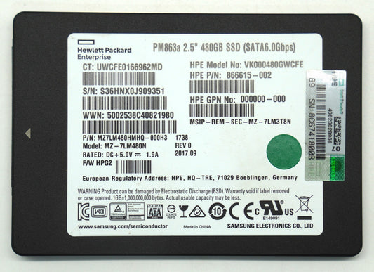 HPE PM863a 480GB SSD 2,5" SATA III 6Gb/s Enterprise VK000480GWCFE 866615-002
