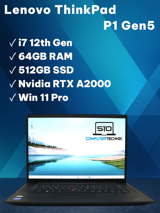 Lenovo ThinkPad P1 Gen5 – i7-12700H 64GB RAM 512GB SSD 16″ FHD Nvidia RTX A2000