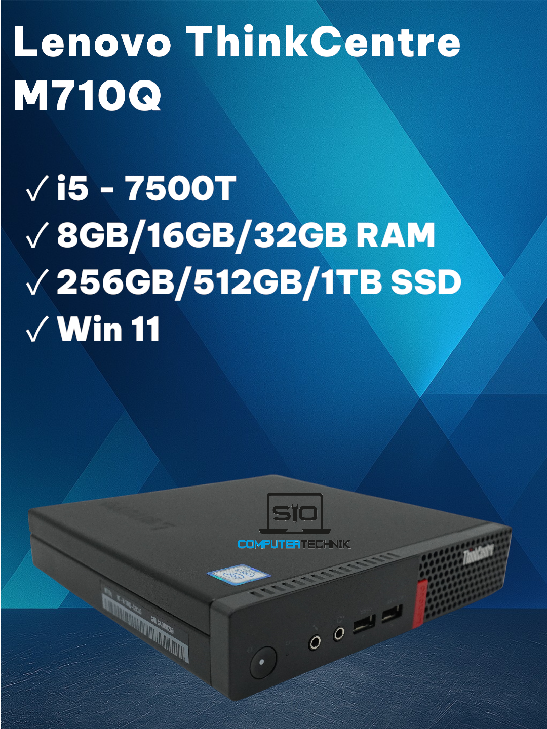 Lenovo Thinkcentre Tiny/Mini PC M710q i5-7500T 8GB RAM 256GB SSD WLAN o. Antenne