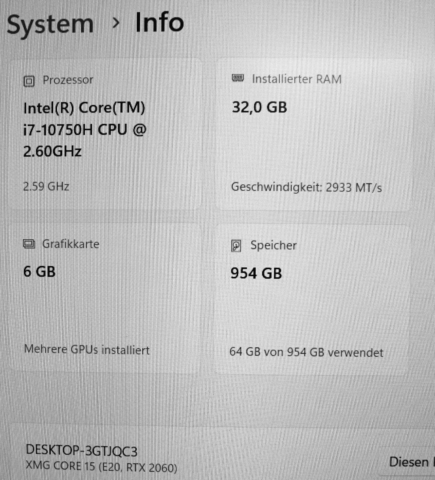 XMG Core 15 – i7-10750H | 32GB RAM | 1TB SSD | RTX 2060 | 15,6" FullHD Win11