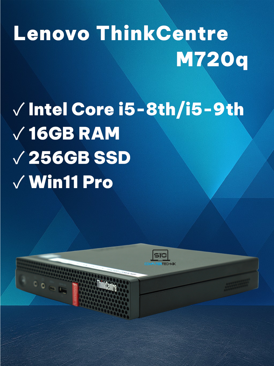 Lenovo ThinkCentre Mini PC M720q i5-8th/9th 16GB RAM 256GB SSD WLAN o. Antenne