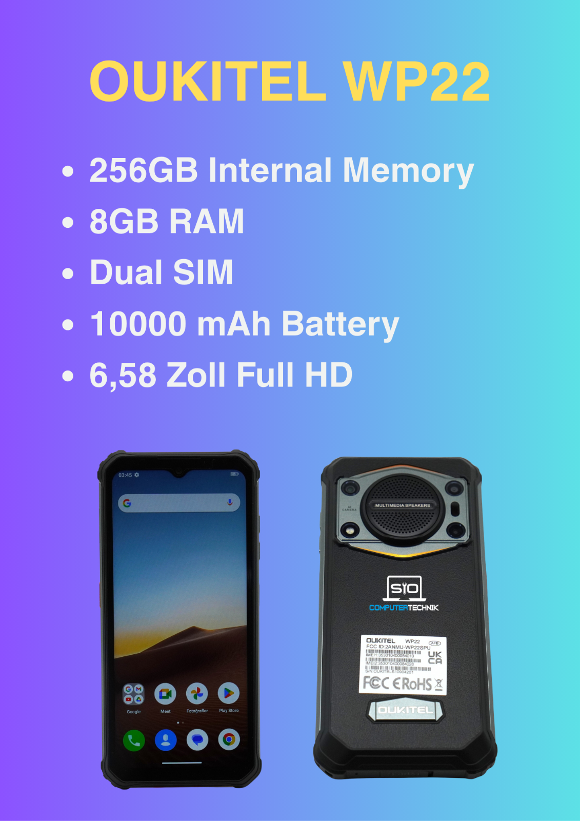 OUKITEL WP22 Rugged Smartphone 256GB 8GB RAM 10000mAh Android 13 Dual SIM Neu