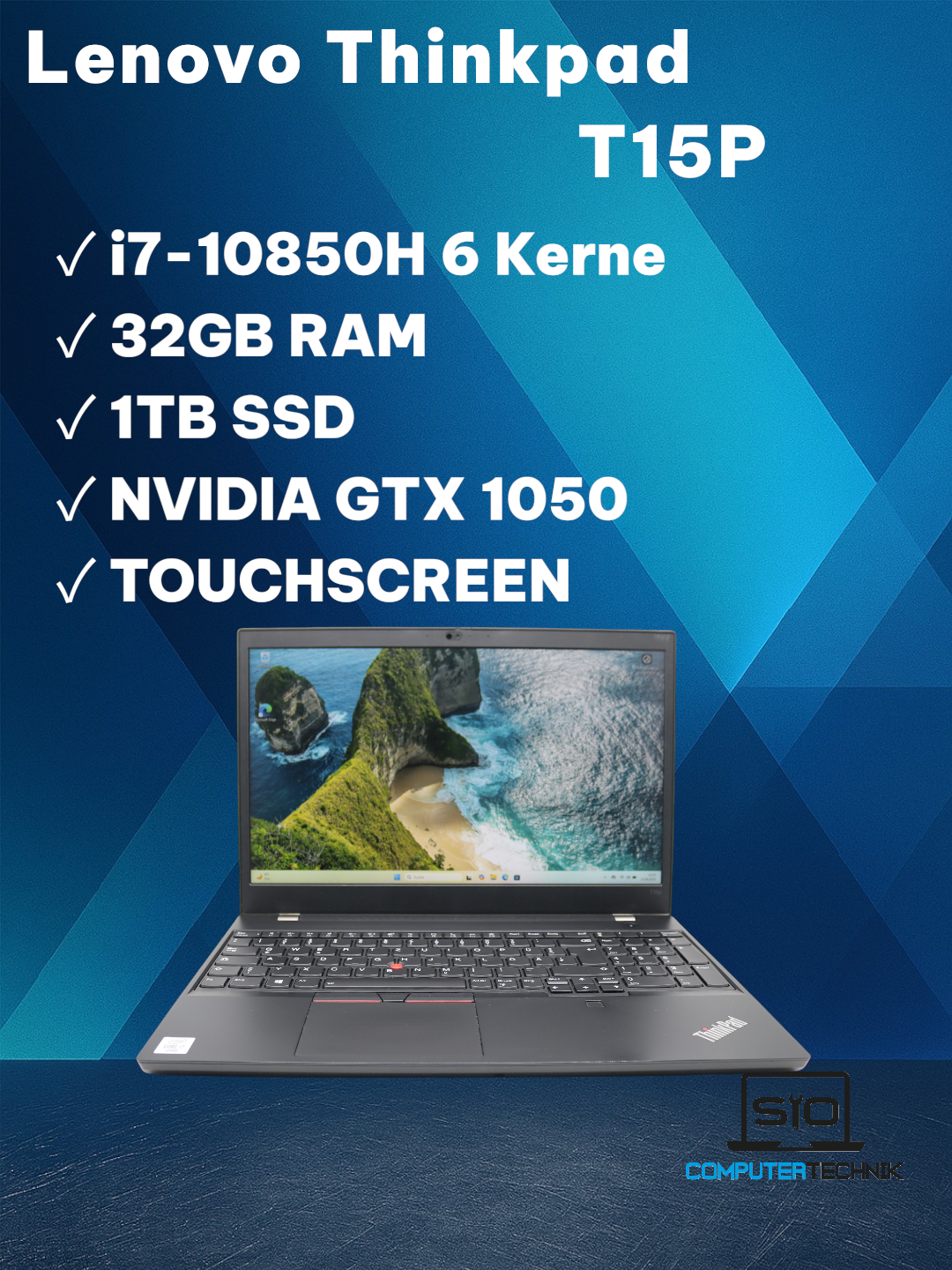 Lenovo ThinkPad T15p i7-10850H | 32GB RAM | 1TB SSD | GTX 1050 | 15,6" FHD Touch