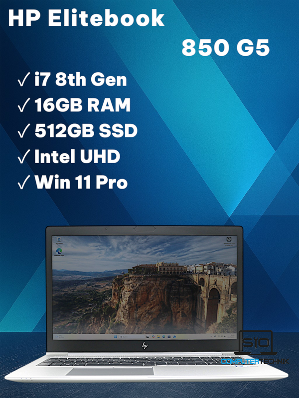 HP Elitebook 850 G5 i7-8650u 16GB RAM 512GB SSD NVMe, 15,6 FullHD IPS (matt) Win11