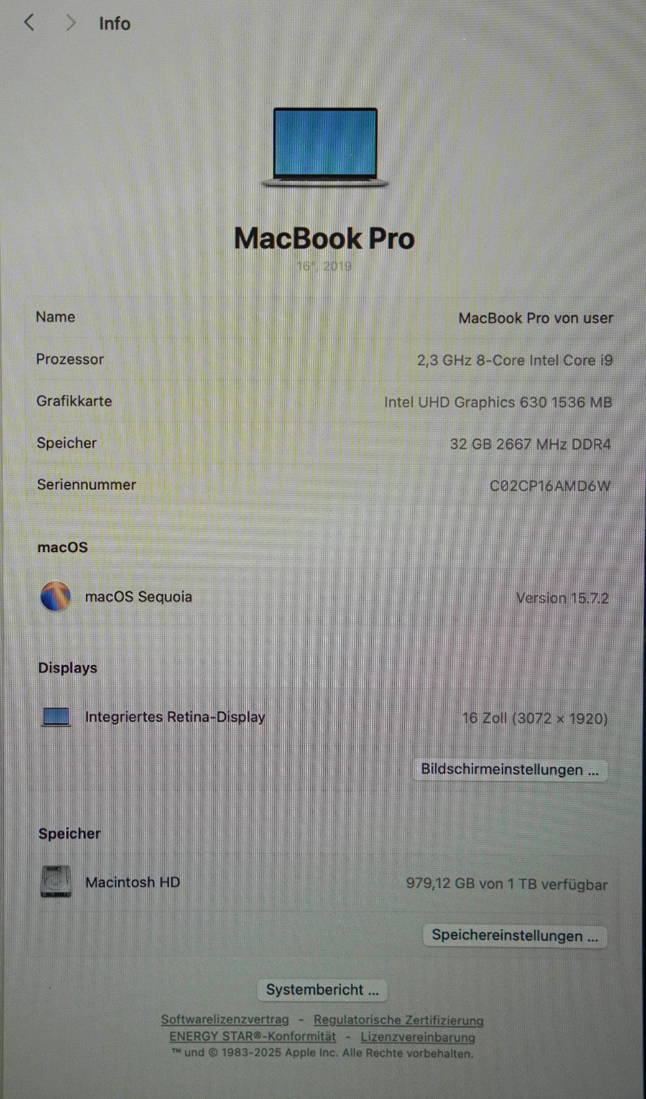 MacBook Pro 2019 16" i9-9th Gen. 32GB RAM 1TB SSD AMD Radeon 5500M GPU #M328