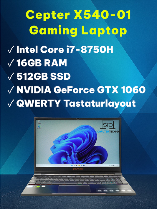 Cepter X540-01 Gaming Laptop i7-8750H 16GB RAM 512GB SSD GTX 1060 15,6 QWERTY
