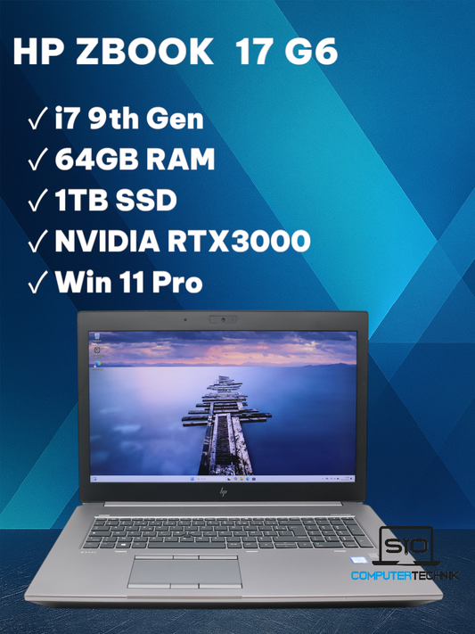 HP Zbook 17 G6 XXL CAD i7-9850H 64GB RAM 1TB SSD NVMe NVIDIA RTX3000 Win 11