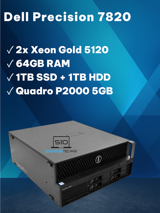 Dell Precision 7820 2x Xeon Gold 5120 64GB RAM 1TB SSD + 1TB HDD Quadro P2000