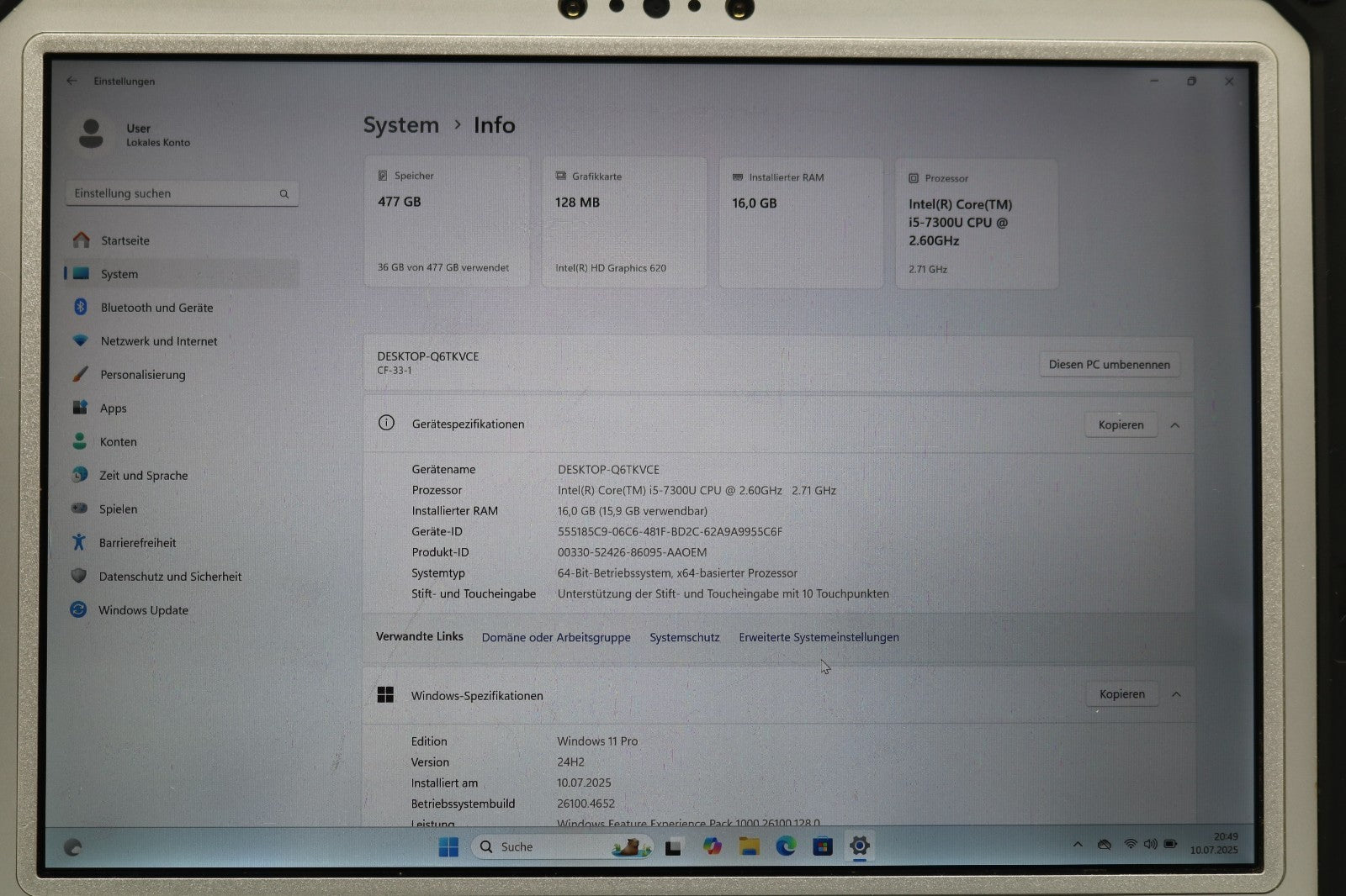 Panasonic ToughBook CF-33 MK1  12Zoll  i5-7300u 16GB RAM 512GB SSD QHD Win11
