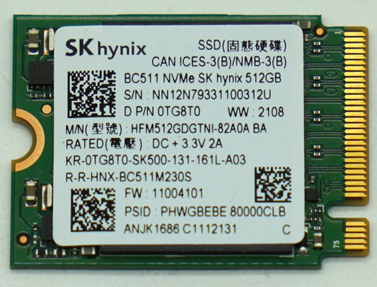 SK hynix BC511 512GB NVMe SSD M.2 2230 PCIe Laptop Dell 0TG8T0 90%+ Health