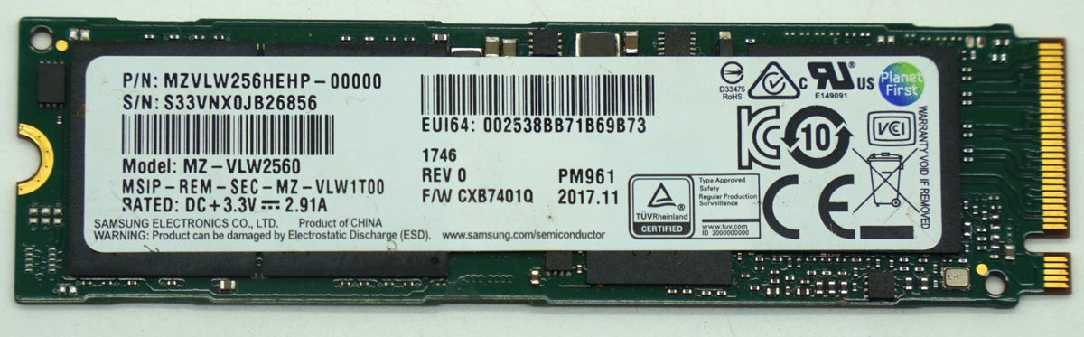 Samsung PM961 256GB NVMe SSD M.2 2280 PCIe 3.0 x4 MZVLW256HEHP Laptop SSD 90%+
