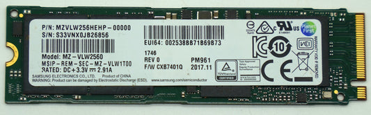 Samsung PM961 256GB NVMe SSD M.2 2280 PCIe 3.0 x4 MZVLW256HEHP Laptop SSD 90%+
