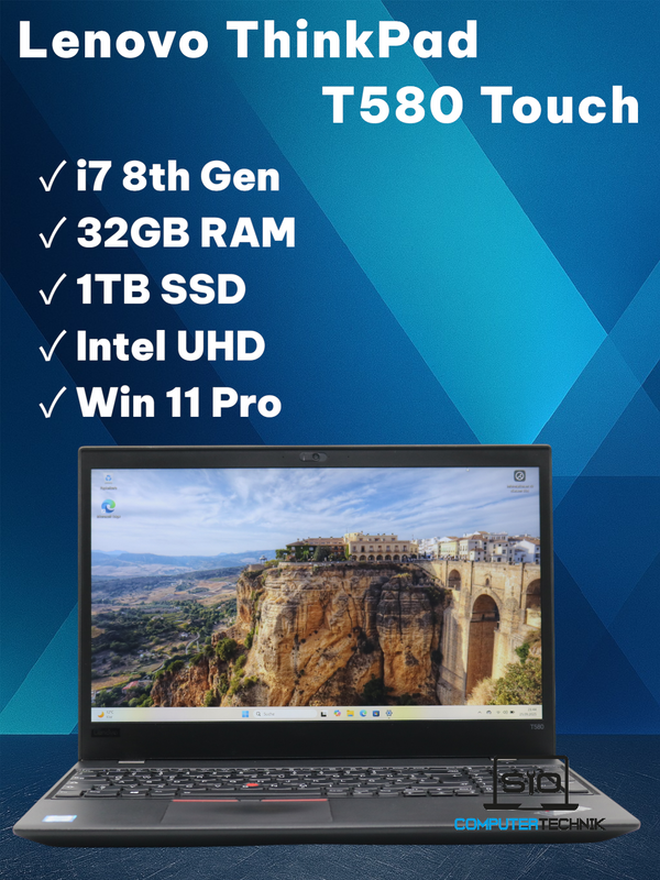 Lenovo ThinkPad T580 i7-8650U 32GB RAM 512GB SSD 15,6" FHD Touch Dual Akku