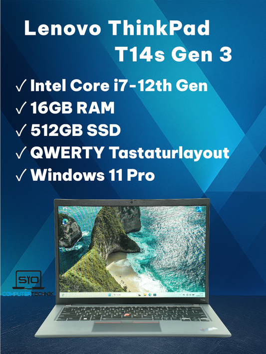 Lenovo ThinkPad T14s Gen 3 i7-1260P 16GB RAM 512GB SSD FullHD+ IPS QWERTY Win11