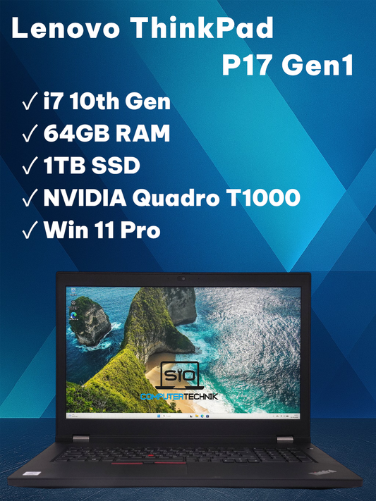 Lenovo ThinkPad P17 Gen 1  i7 10th 64GB RAM 1TB SSD Quadro T1000 17,3″ FHD Win11