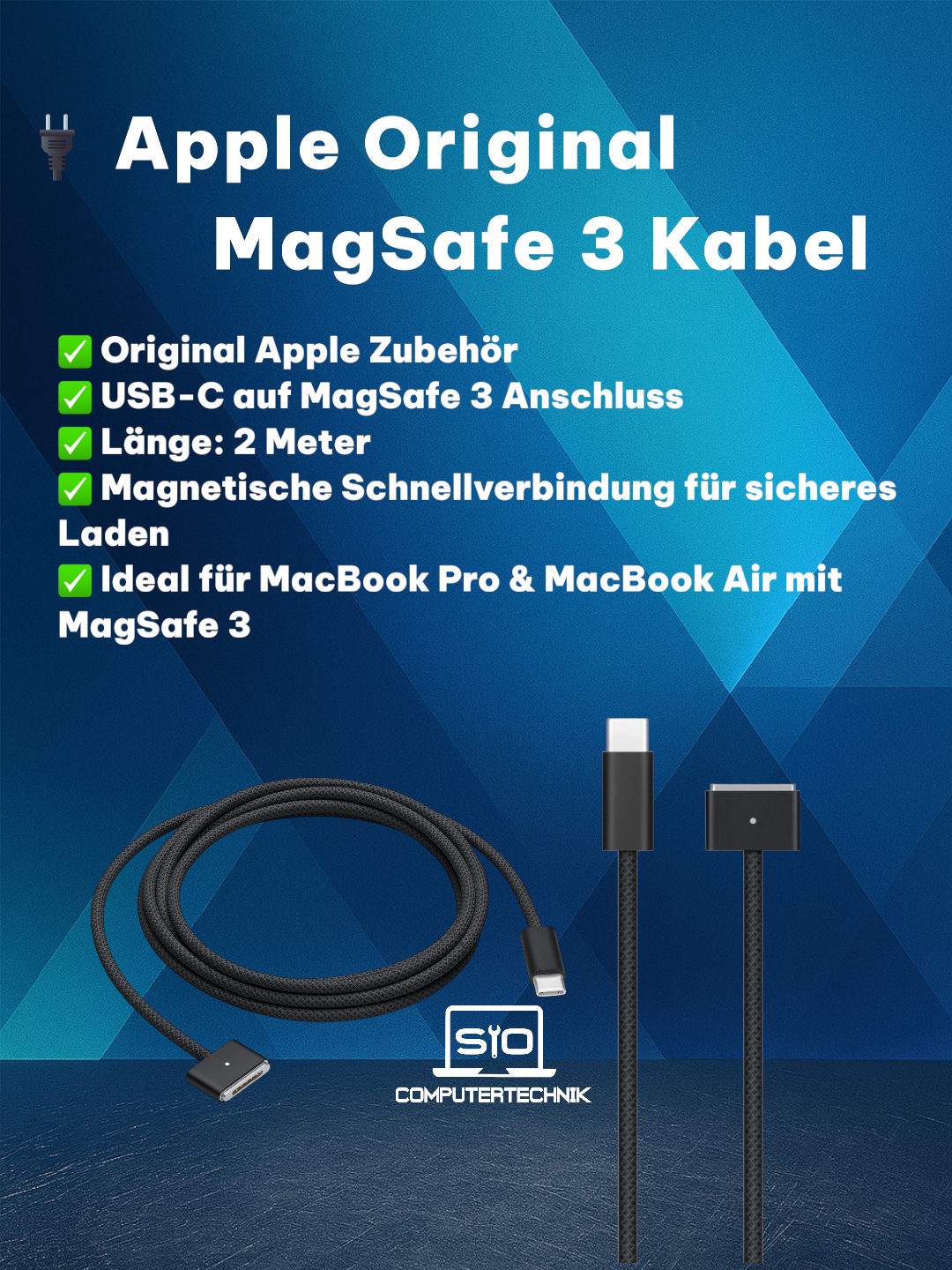 🔌 Apple Original USB-C auf MagSafe 3 Kabel – 2 Meter - Schwarz
