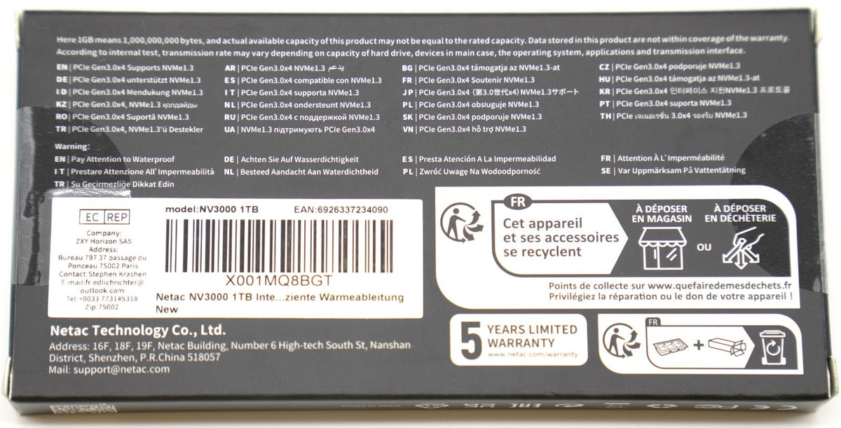 Netac NV3000 1TB NVMe SSD PCIe 3.0 x4 M.2 2280 Neu