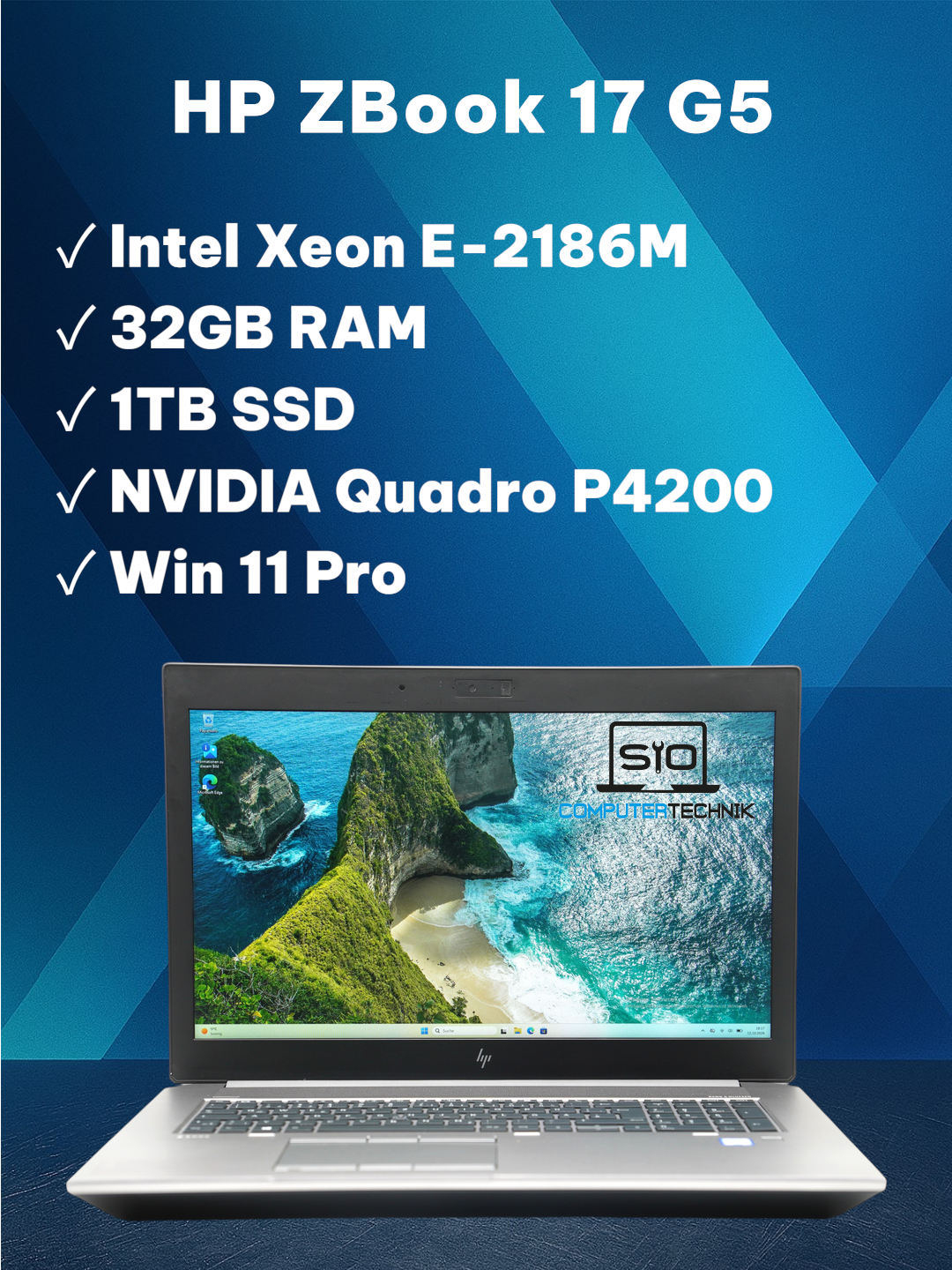 HP Zbook 17 G5 Xeon E-2186M 32GB RAM 1TB SSD NVIDIA Quadro P4200 17,3 Zoll Win11