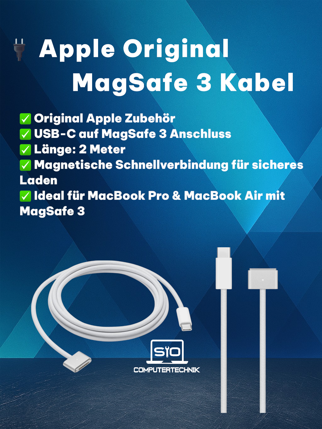 🔌 Apple Original USB-C auf MagSafe 3 Kabel – 2 Meter – Weiß