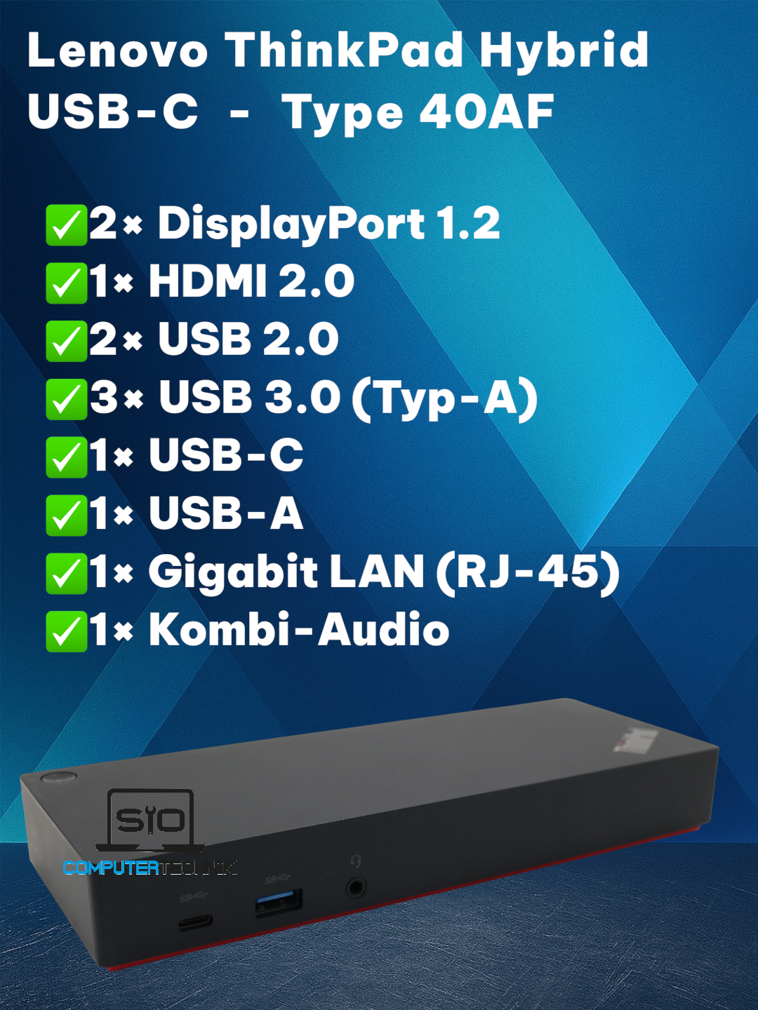 Lenovo ThinkPad Hybrid USB-C mit USB-A Dock – Type 40AF | inkl. Netzteil & Kabel
