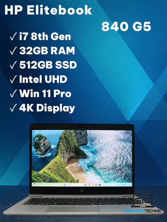 HP Elitebook 840 G5 i7-8550U 32GB RAM 512GB SSD 14" 4K Display Win11 Pro