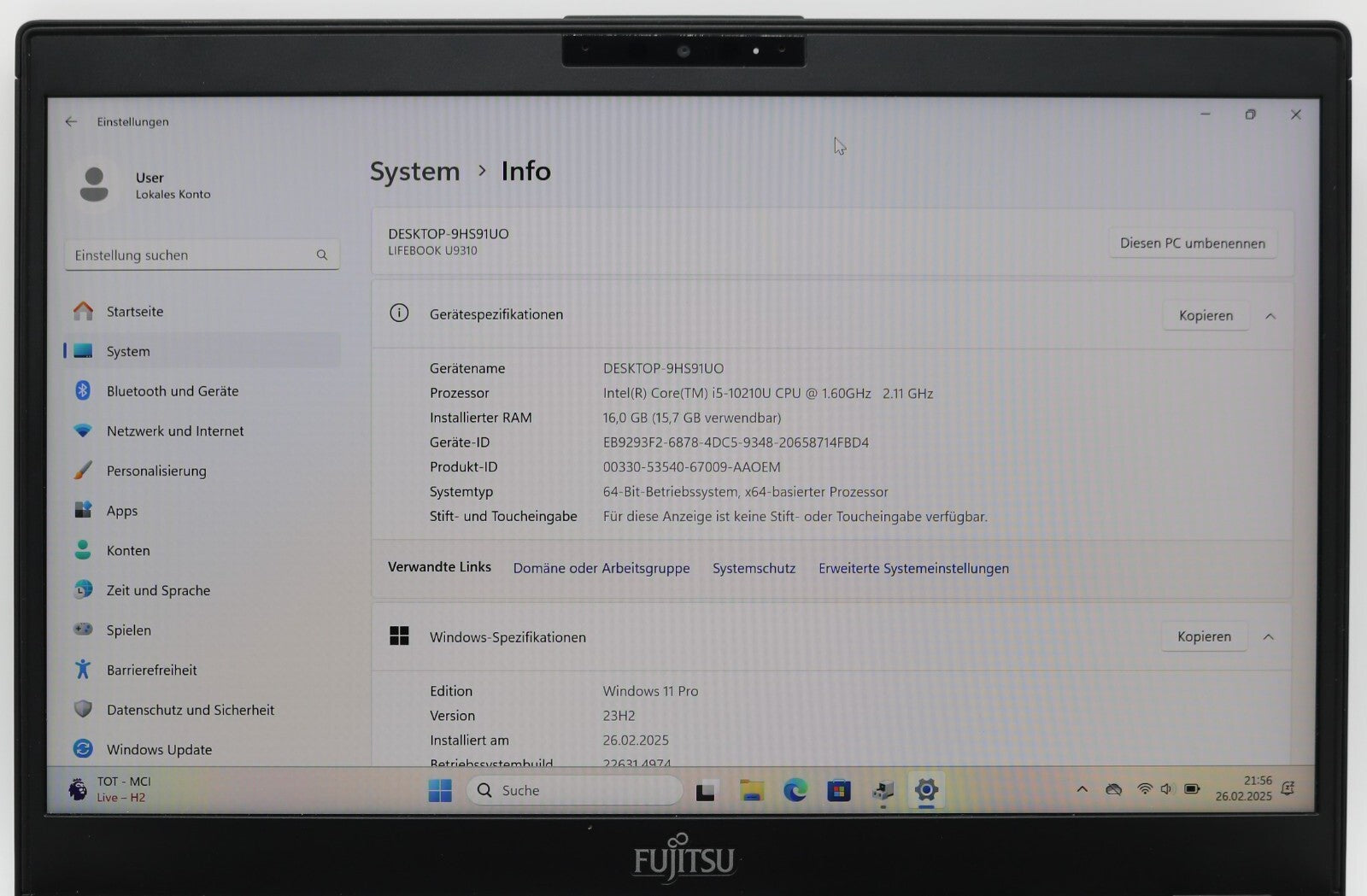 Fujitsu Lifebook U9310 i5-10th 16GB RAM 512GB SSD 13,3 inch FullHD USB C Win11