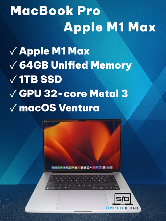 MacBook Pro 16 Zoll 2021 M1 Max 64GB RAM 1TB SSD macOS Ventura QWERTY #A4