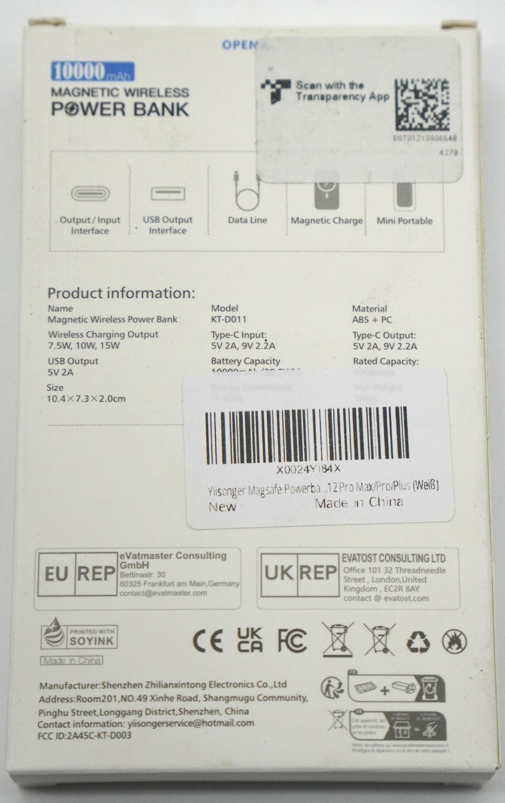 Powerbank 10000mAh Yiisonger KT-D011 MagSafe 15W USB-C Integriert Weiß Neu OVP