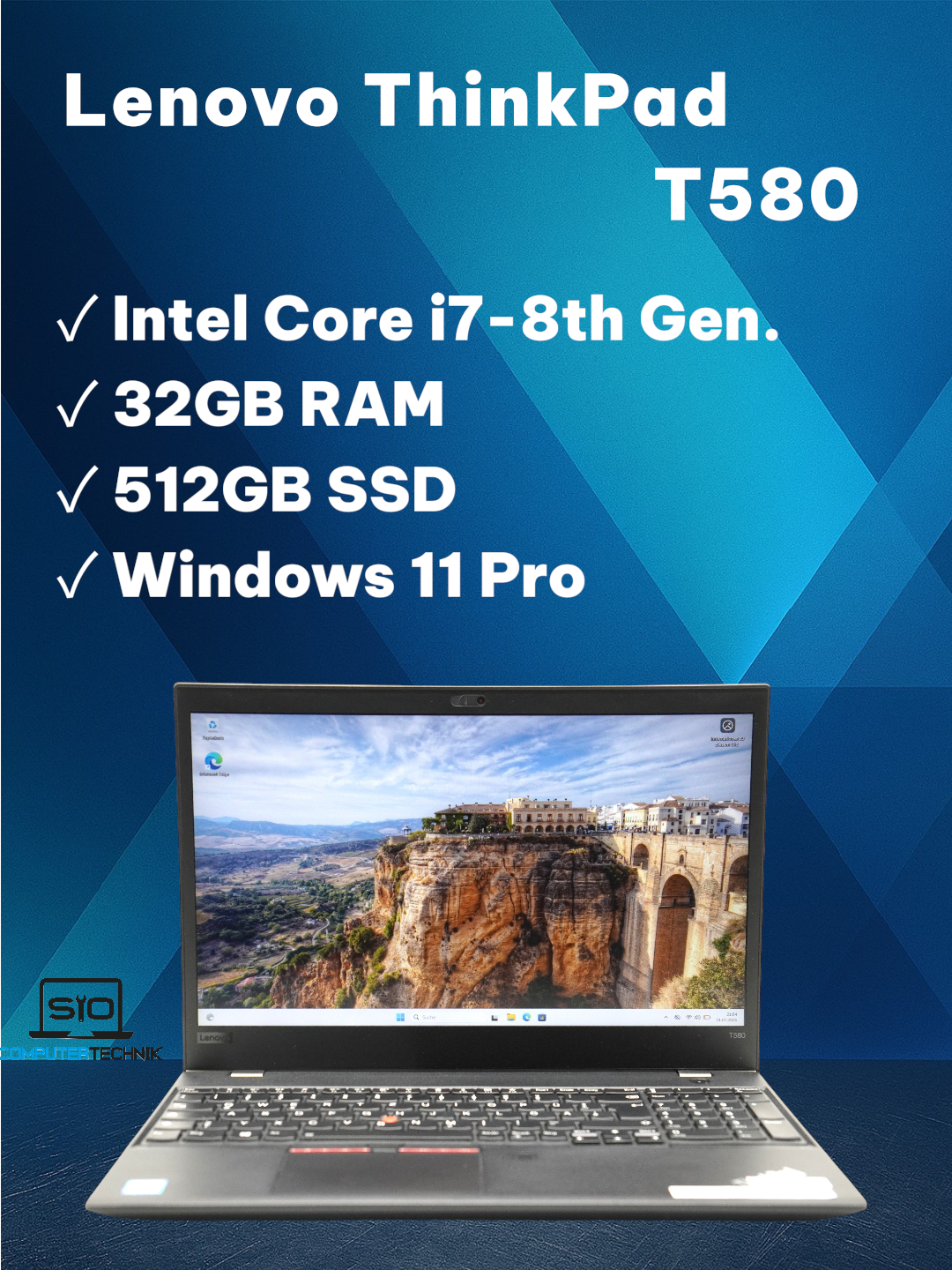 Lenovo ThinkPad T580 i7-8550U 32GB RAM 512GB SSD 15,6" FullHD  Win11 83%