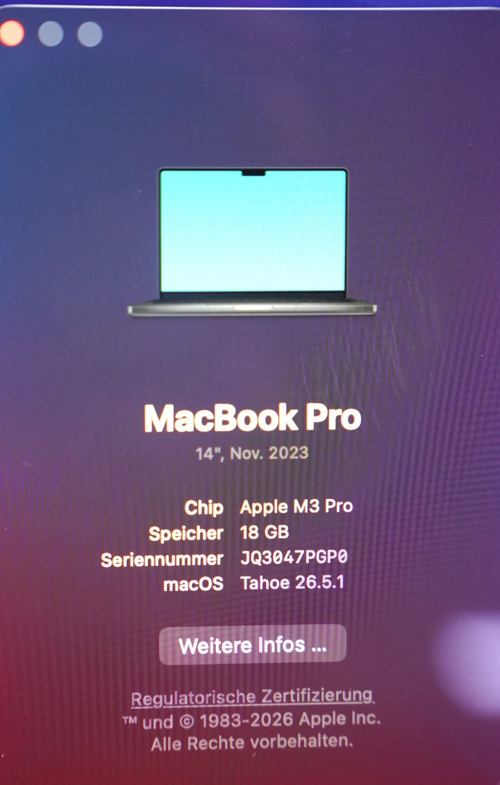 MacBook Pro 14" 2023 M3 Pro Chip 18GB RAM 512GB SSD QWERTY 100% Kapazität #18