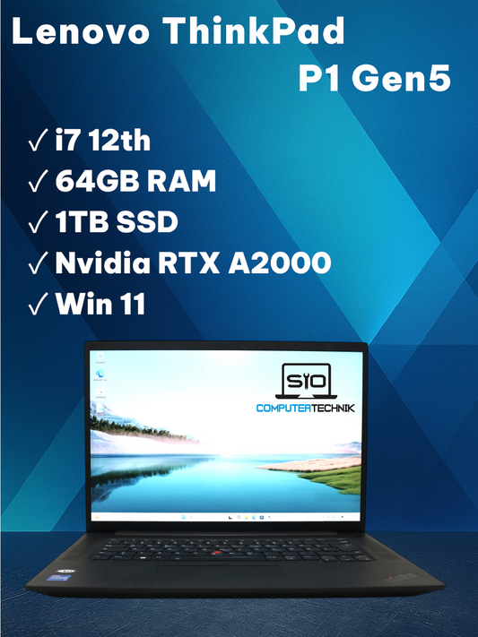 Lenovo ThinkPad P1 Gen5 – i7-12700H 64GB RAM 1TB SSD 16" FHD Nvidia RTX A2000