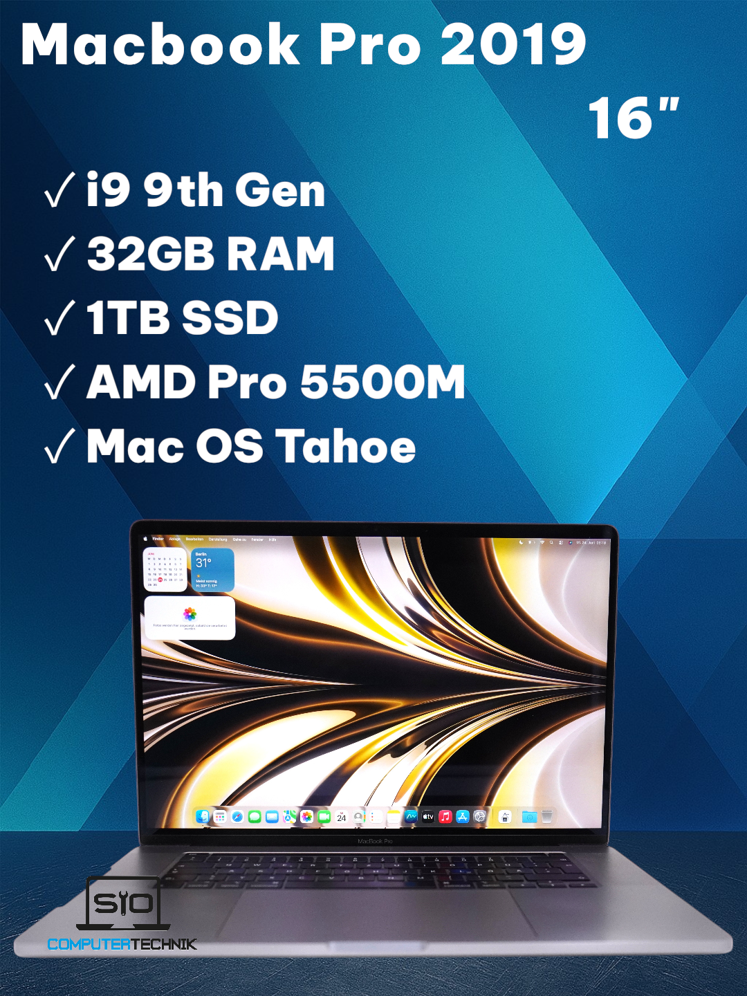 MacBook Pro 2019 16" i9-9th Gen. 32GB RAM 1TB SSD AMD Radeon 5500M GPU #M328