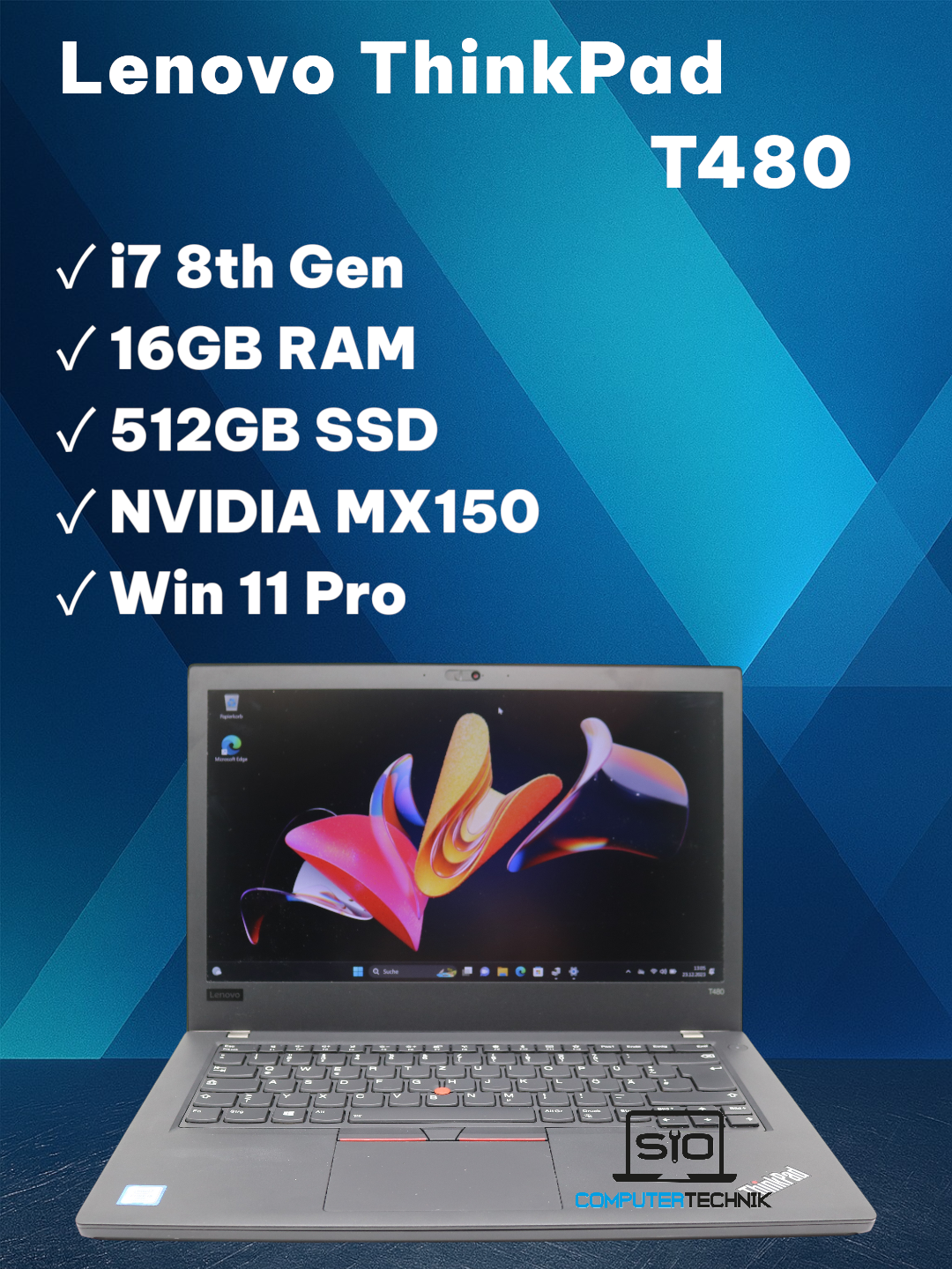 Lenovo ThinkPad T480 i7-8650U 16GB RAM 512GB SSD UHD GeForce MX150 Win11 #W11