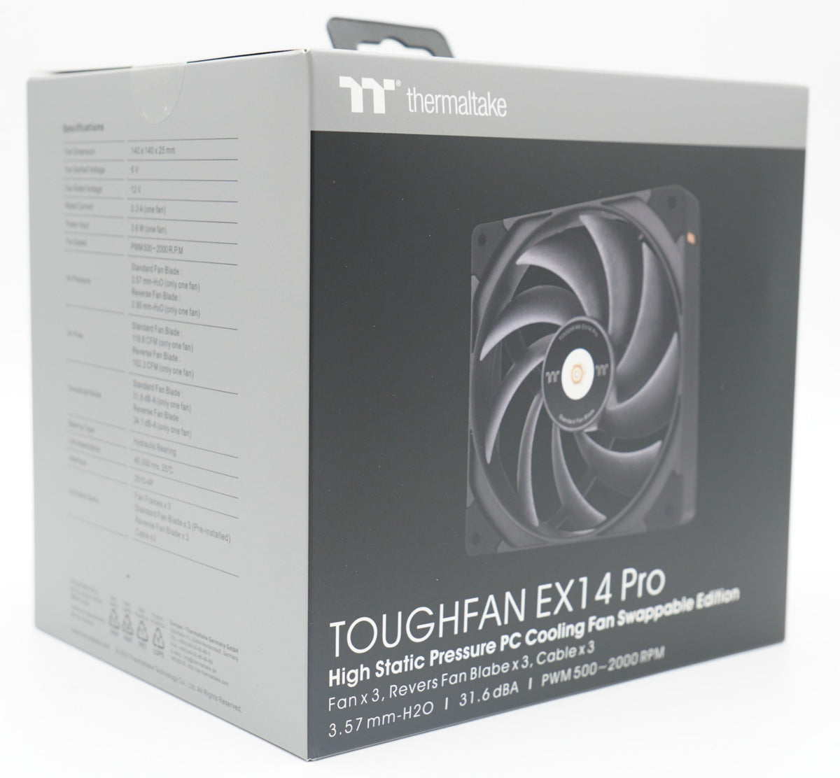 Thermaltake TOUGHFAN EX14 Pro 140mm PWM Lüfter 3er Set Reverse Blades Schwarz