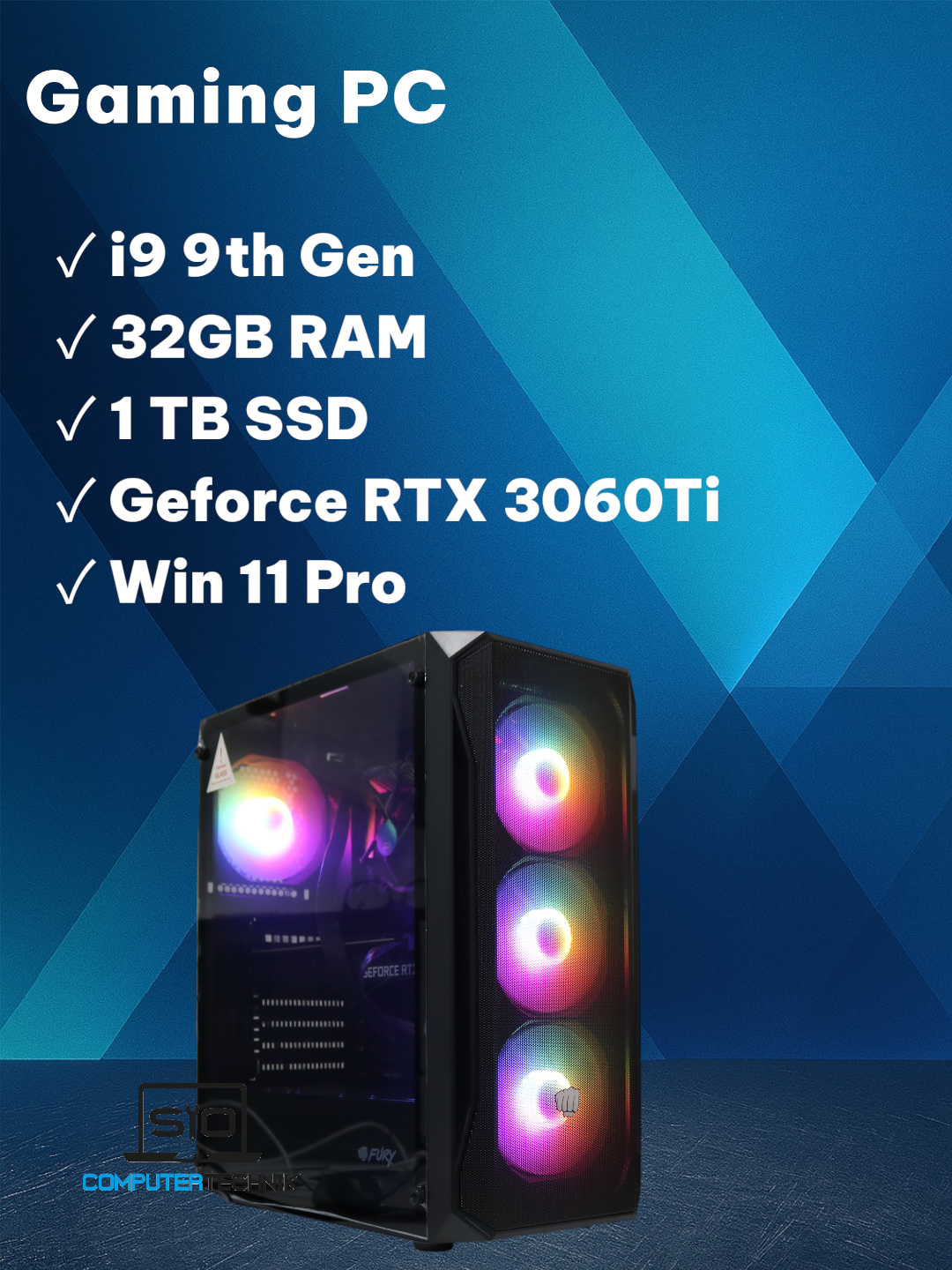 Gaming PC i9-9900K 32GB RAM 1TB SSD NVMe GeForce RTX 3060 Ti  Win11 Pro
