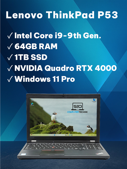 Lenovo ThinkPad P53 Intel i9-9880H 64GB RAM 1TB SSD 15,6 FullHD RTX 4000 Win11