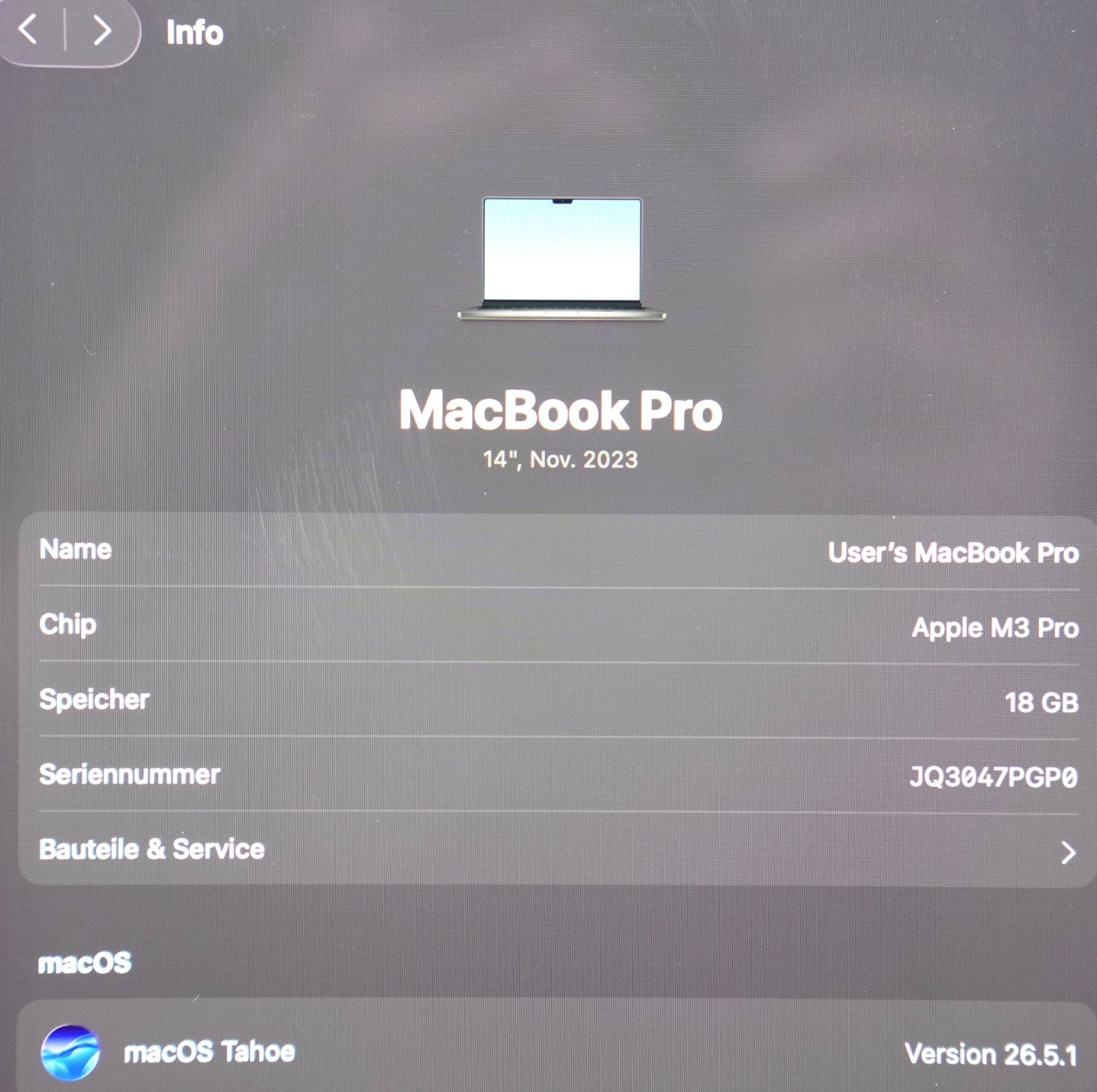MacBook Pro 14" 2023 M3 Pro Chip 18GB RAM 512GB SSD QWERTY 100% Kapazität #18
