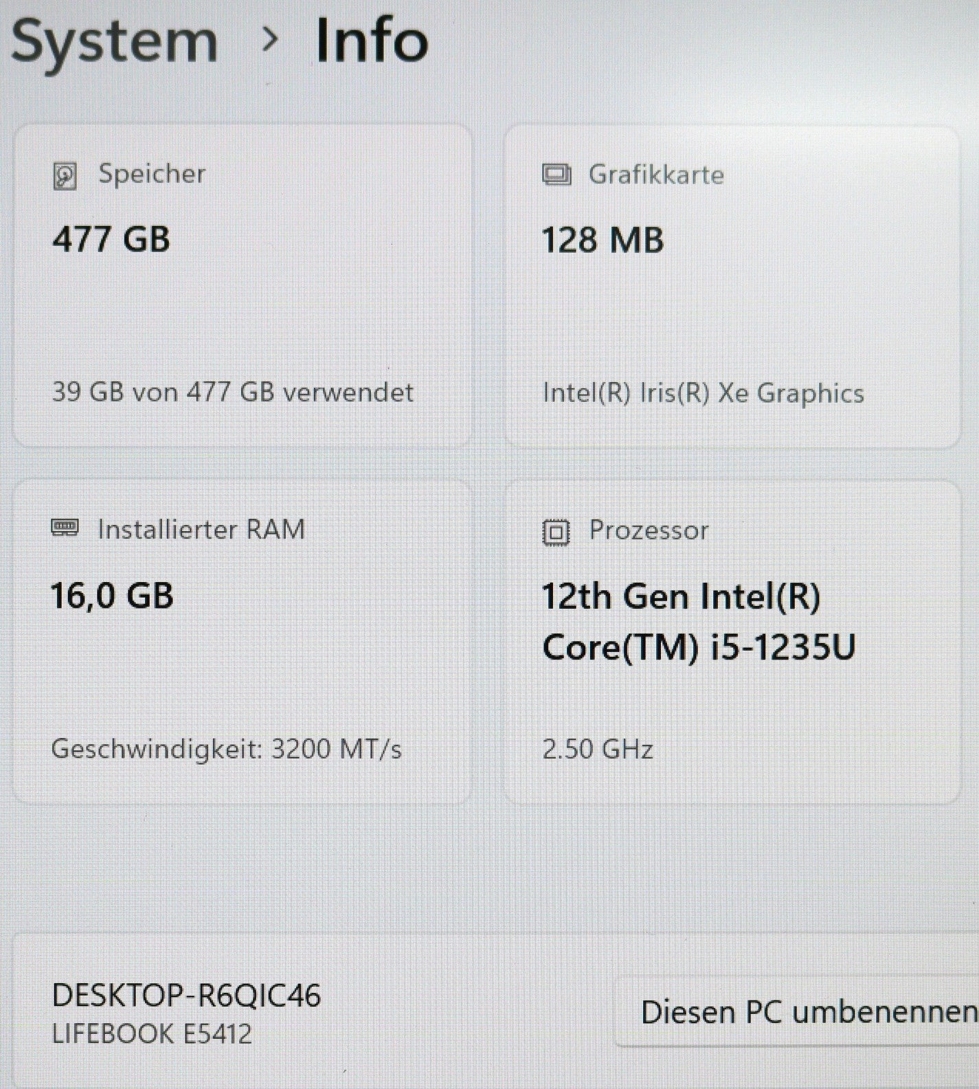 Fujitsu Lifebook E5412  i5-1235U 16 GB RAM 512 GB SSD NVMe 14″ Full HD Win11 LTE