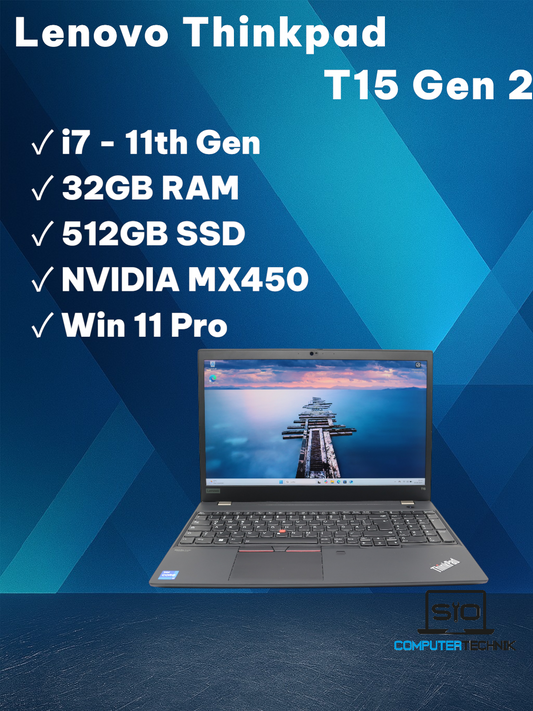 Lenovo ThinkPad T15 Gen2 i7-1165G7 32GB RAM 512GB SSD 15,6 NVIDIA MX450 Win11