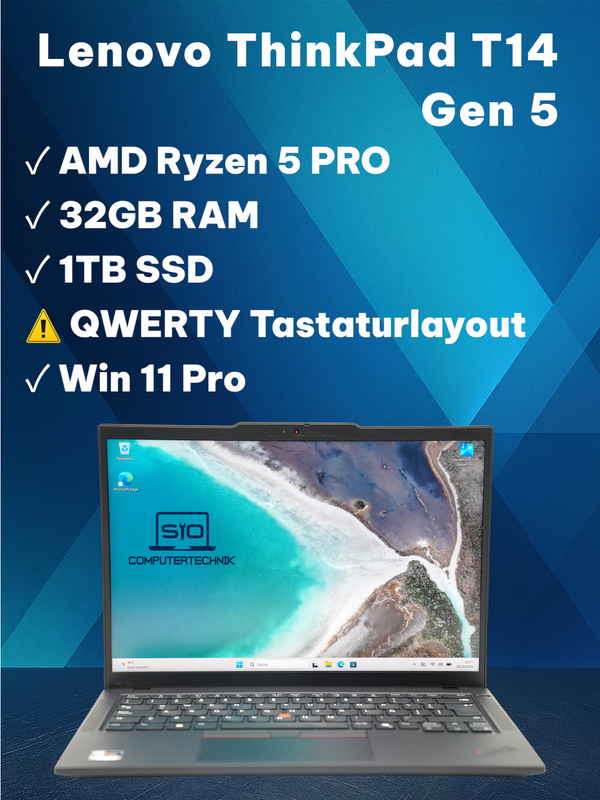 Lenovo ThinkPad T14 Gen5 AMD Ryzen 5 PRO 32GB RAM 1TB SSD 14'' WUXGA QWERTY W11