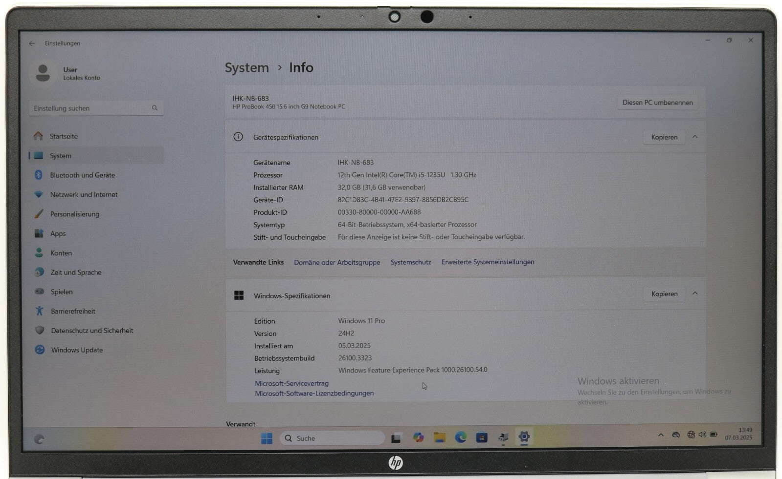 HP Probook 450 G9 i5-1235u 32GB RAM 512GB SSD (neu) 15,6" FullHD Backlight