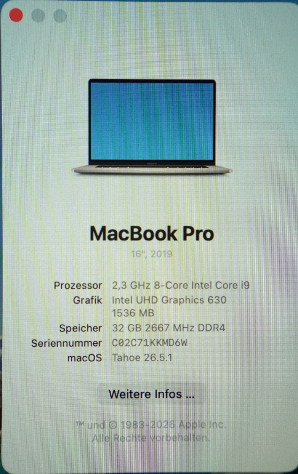 MacBook Pro 16" 2019 Intel Core i9 32GB RAM 1TB SSD Intel UHD 630 OS Tahoe #350