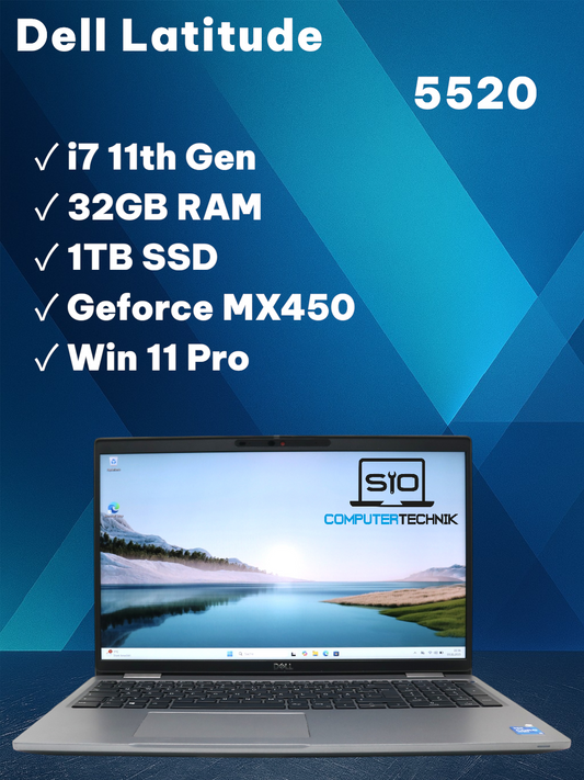 Dell Latitude 5520 i7-11th Gen 32GB RAM 1TB SSD NVMe 15,6 Zoll FullHD MX450