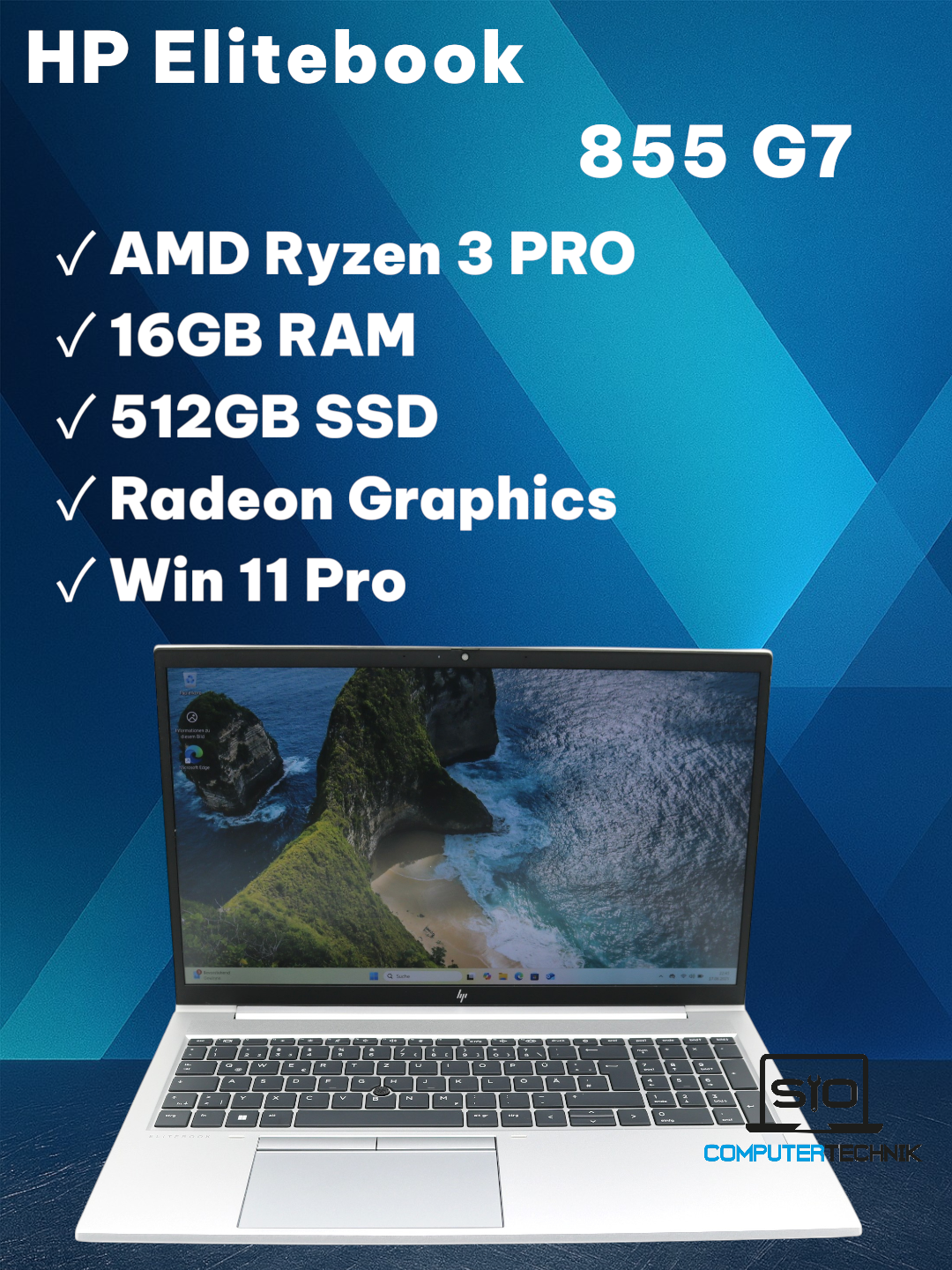HP Elitebook 855 G7 AMD Ryzen 3 PRO 4450U 16GB RAM 512GB SSD 15,6 FullHD Win11
