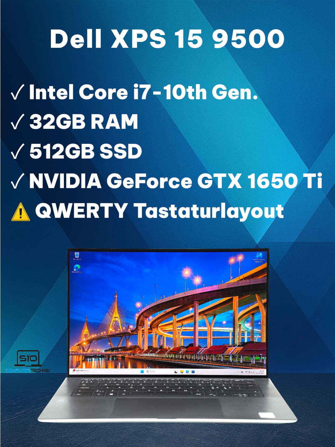 Dell XPS 15 9500 32GB RAM 512GB SSD GeForce GTX 1650 15,6'' UHD+ QWERTY Win11